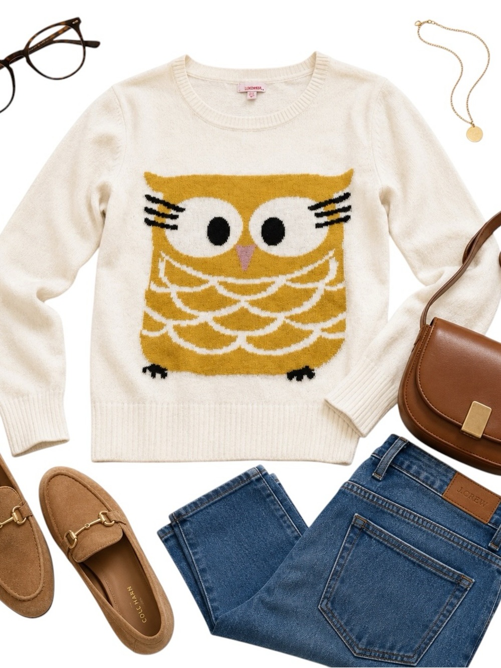 Bongo Owl Graphic Sweater Cream Cotton Blend Preppy Academia Small Top XO GUC